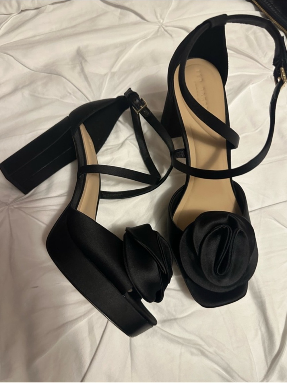 Ted baker Black Floral Platform Sandal with Crisscross Ankle Straps - Picture 5 of 9